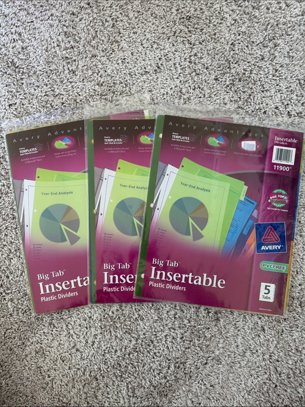 New: Avery Insertable Plastic Dividers/Tabs. 3 sets of 5 (15 tabs total)